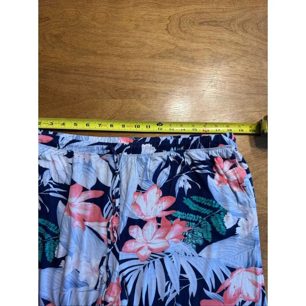 Tommy Bahama Womens Tropical Button-Up Top and Wide-Leg Pajama Set Navy Coral XL